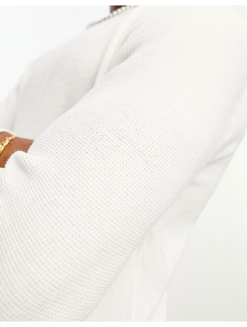 Bershka knitted waffle sweater in white