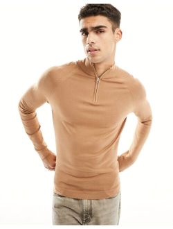 half zip sweater in brown