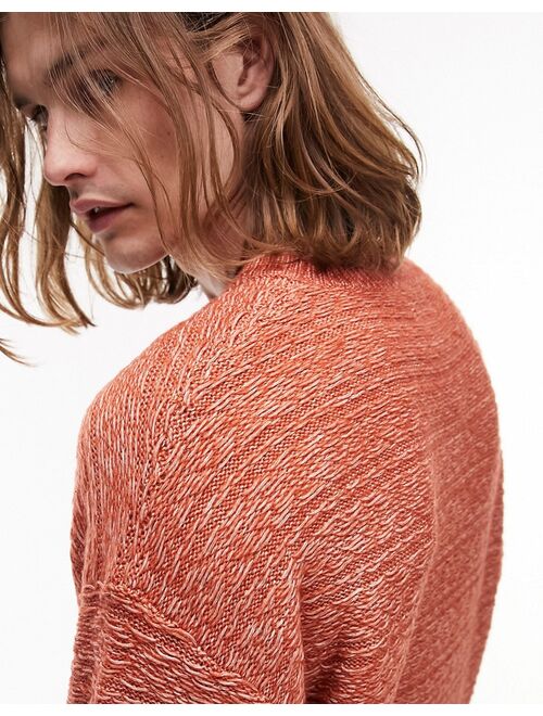 Topman textured stitch sweater in rust