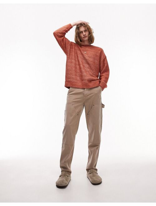 Topman textured stitch sweater in rust