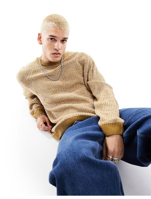 ASOS DESIGN oversized knit fisherman ribbed sweater in stone twist