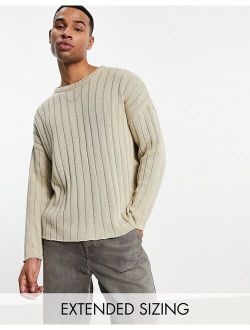 oversized wide ribbed sweater in oatmeal