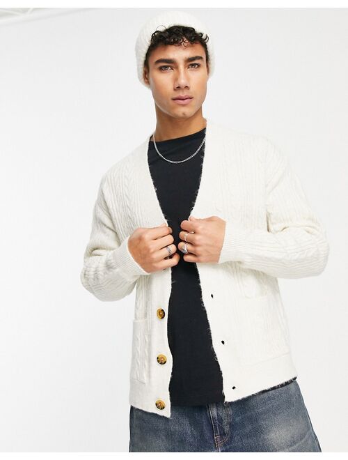 New Look relaxed fit cable cardigan in off white