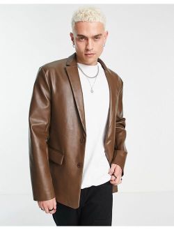 faux leather blazer in brown