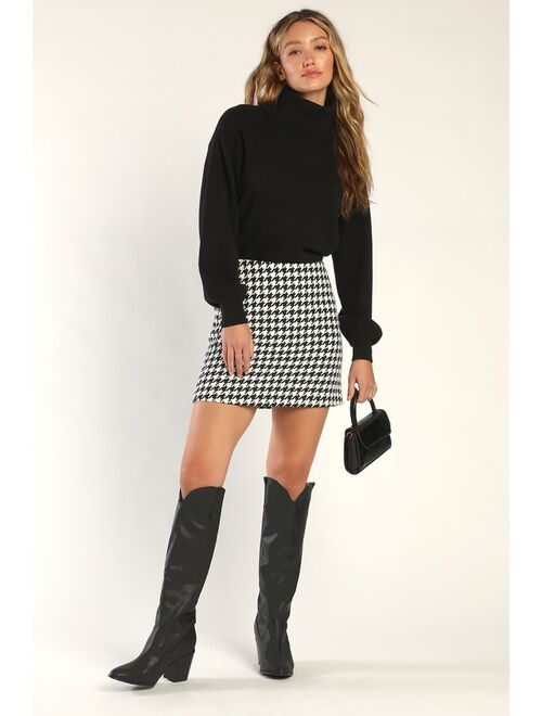 Lulus Preppy Poise Black and White Houndstooth Mini Skirt