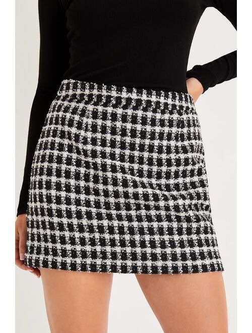 Lulus Posh Position Black and White Tweed Plaid Mini Skirt