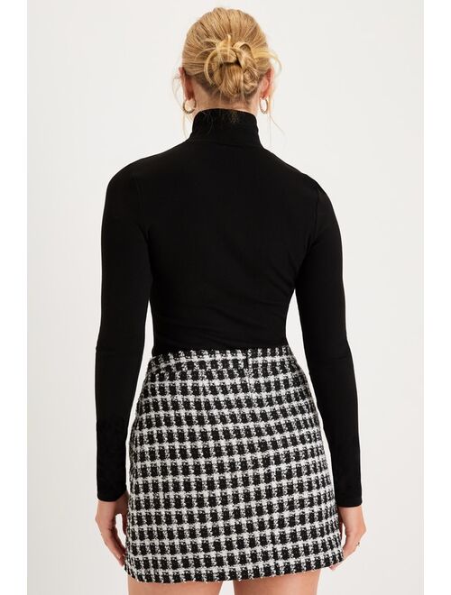 Lulus Posh Position Black and White Tweed Plaid Mini Skirt