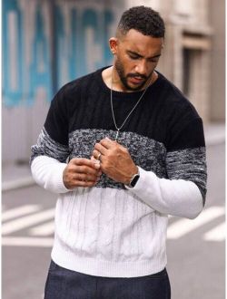Shein Manfinity Homme Men Colorblock Cable Knit Sweater
