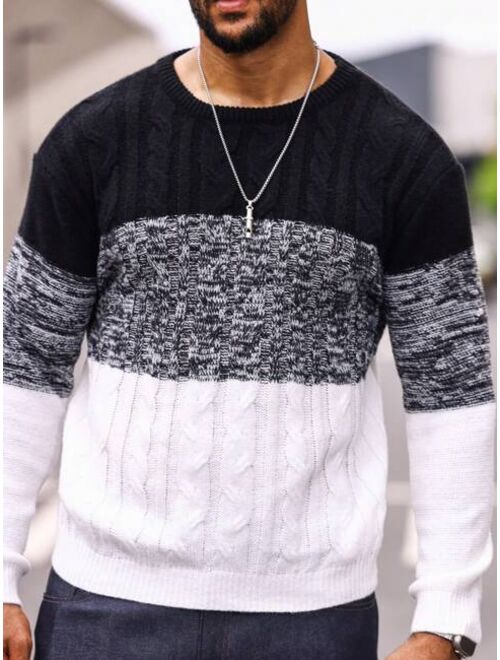 Shein Manfinity Homme Men Colorblock Cable Knit Sweater