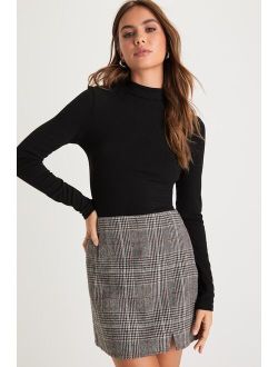 Effortless Attitude Grey Plaid Mini Skirt