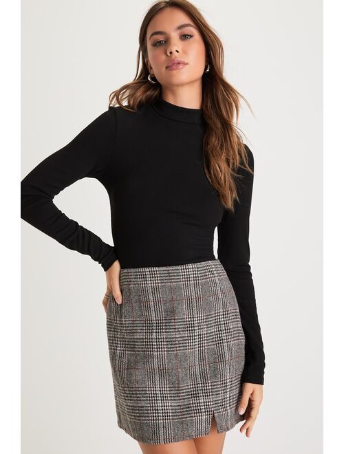 Lulus Effortless Attitude Grey Plaid Mini Skirt