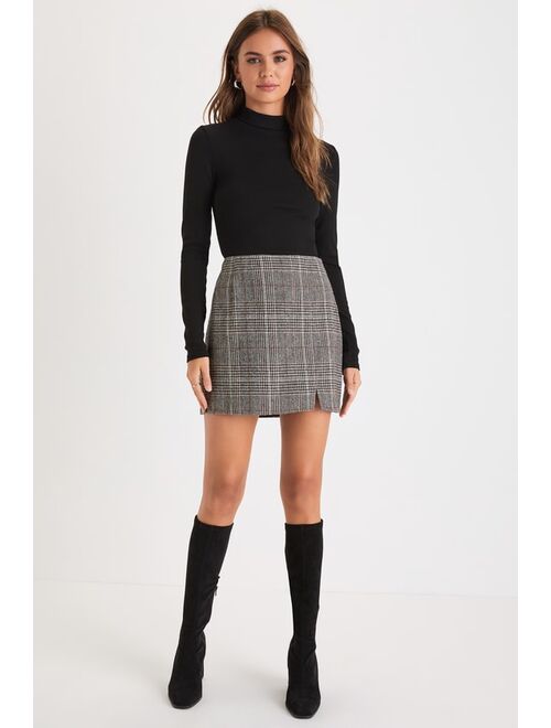 Lulus Effortless Attitude Grey Plaid Mini Skirt