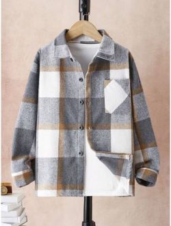 Shein Tween Boy Plaid Print Pocket Patched Shirt Without Tee