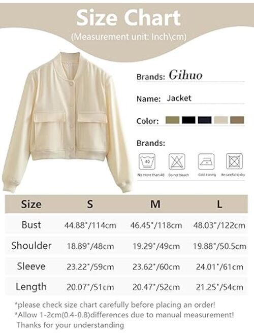 Gihuo Women's Oversized Cropped Baseball Jackets Button Down Vasity Jacket Long Sleeve Solid Bomber Jacket with Pockets 2023
