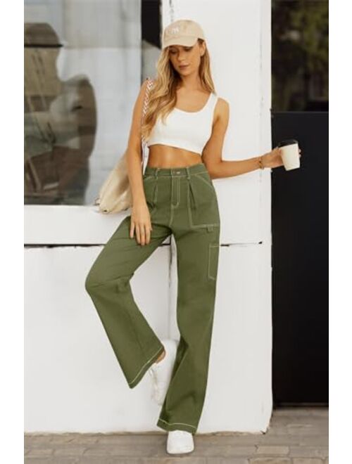 Lepunuo Cargo Pants Women High Waisted Wide Leg Casual Pants Baggy Stretchy Trousers Y2K Streetwear with 6 Pockets