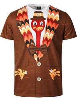 LINOCOUTON Men's Turkey Tuxedo Costume T-Shirts for Thanksgiving Halloween