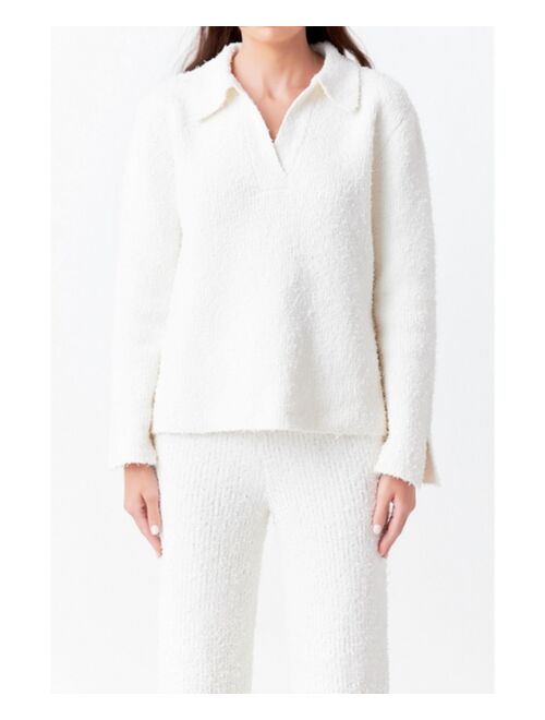 ENDLESS ROSE Women's Textured Fuzzy Collared Sweater