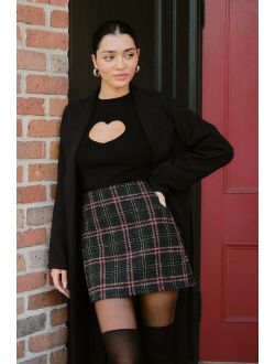 Timelessly Cute Black and Pink Plaid Tweed Mini Skirt