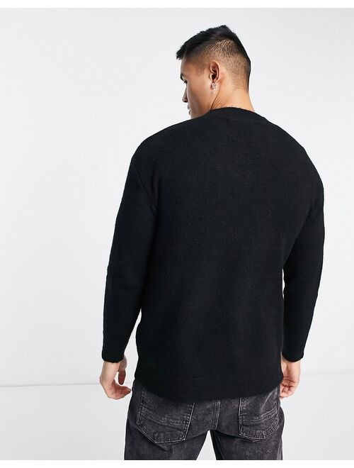 Selected Homme oversized v neck wool mix sweater in black