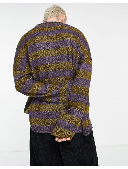 The Ragged Priest oversized soft knit sweater in purple stripe