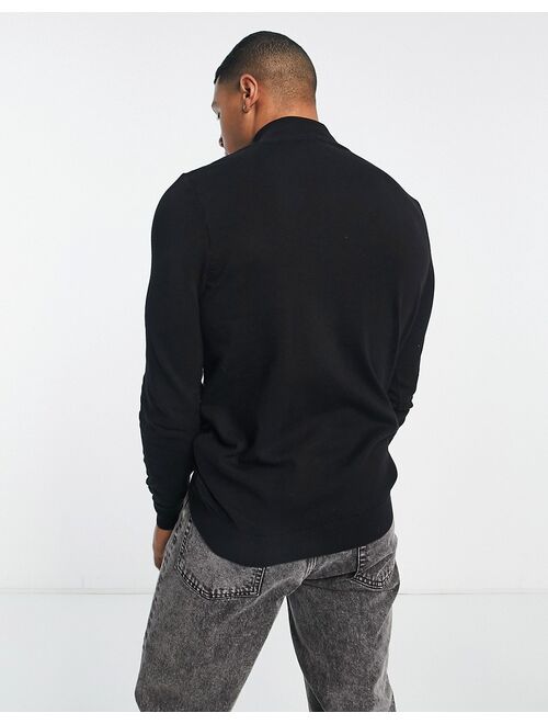 New Look slim fit zip funnel neck knit sweater in black