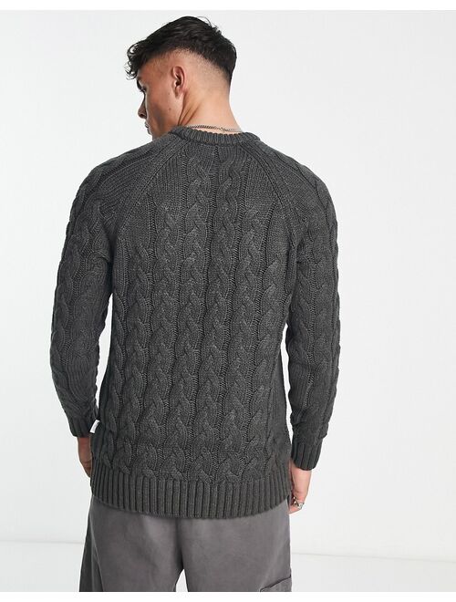 Selected Homme oversized cable knitted sweater in dark gray