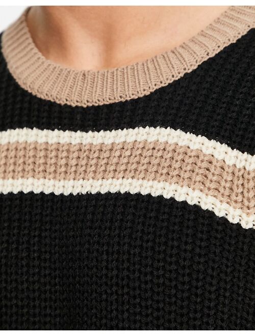 ASOS DESIGN super oversized knit sweater in beige and black stripe