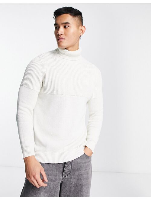 Only & Sons textured roll neck sweater in white