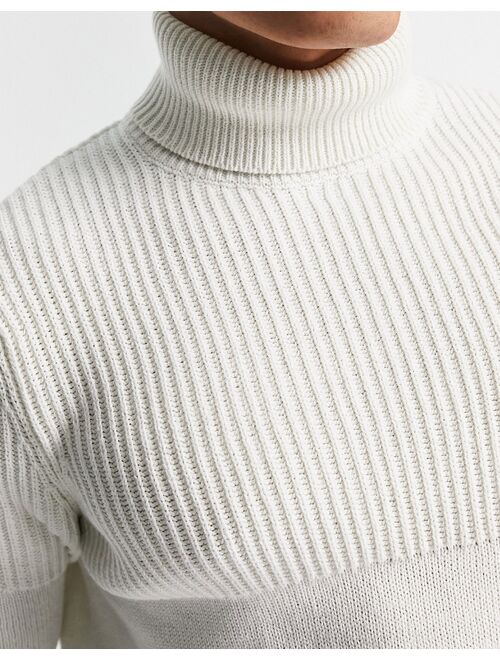 Only & Sons textured roll neck sweater in white