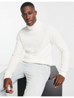 Originals ribbed roll neck sweater in white