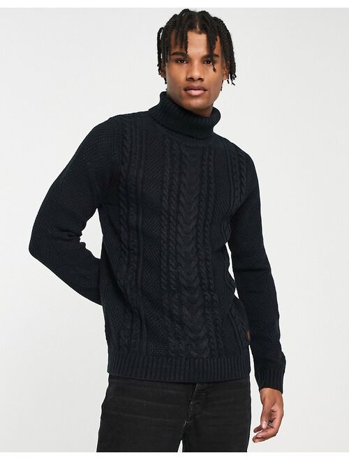 Jack & Jones Originals chunky cable knit turtle neck sweater in navy