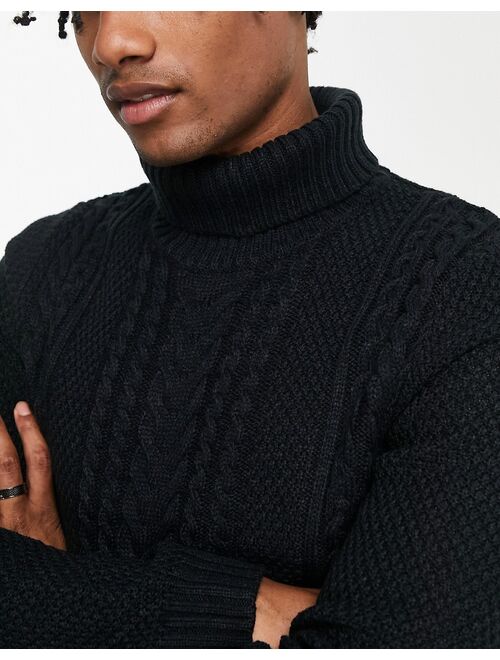 Jack & Jones Originals chunky cable knit turtle neck sweater in navy