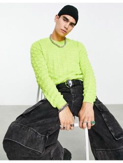 3D stitch knit sweater in green