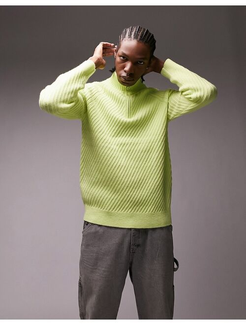 Topman knitted 1/4 zip with texture in green
