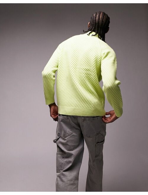 Topman knitted 1/4 zip with texture in green