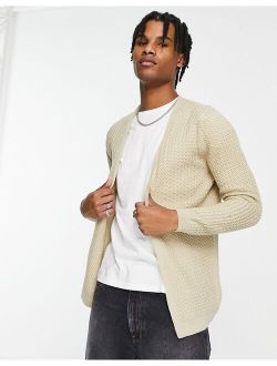 muscle fit textured knit cardigan in oatmeal