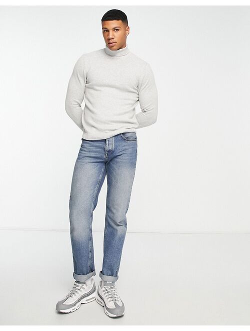 ASOS DESIGN midweight cotton turtle neck sweater in gray