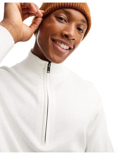 Pull&Bear knit 1/4 zip sweater in ecru