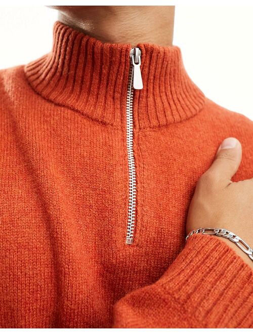 ASOS DESIGN knit lambswool 1/4 zip sweater in orange