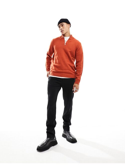 ASOS DESIGN knit lambswool 1/4 zip sweater in orange