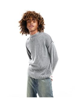 Weekday Holger wool blend mock neck sweater in black and white