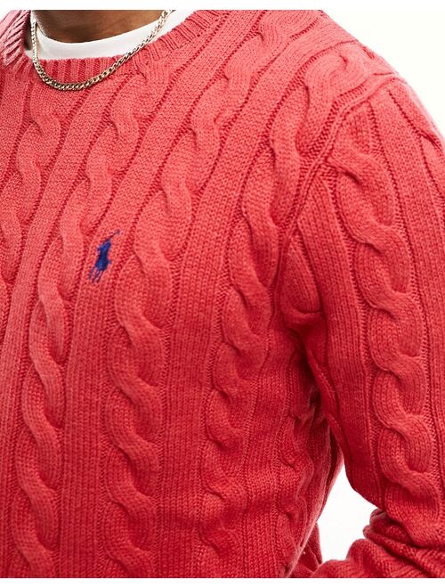 Polo Ralph Lauren icon logo roving cotton cable knit sweater in red heather