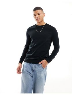 Selected Homme crew neck knit sweater in black