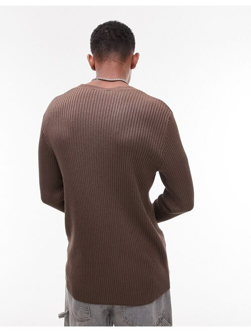 Topman party reflective yarn sweater in brown