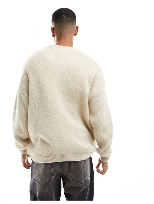 ASOS DESIGN oversized knit fluffy crew neck sweater in beige