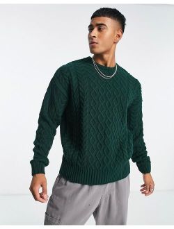 heavy cable knit sweater in dark green