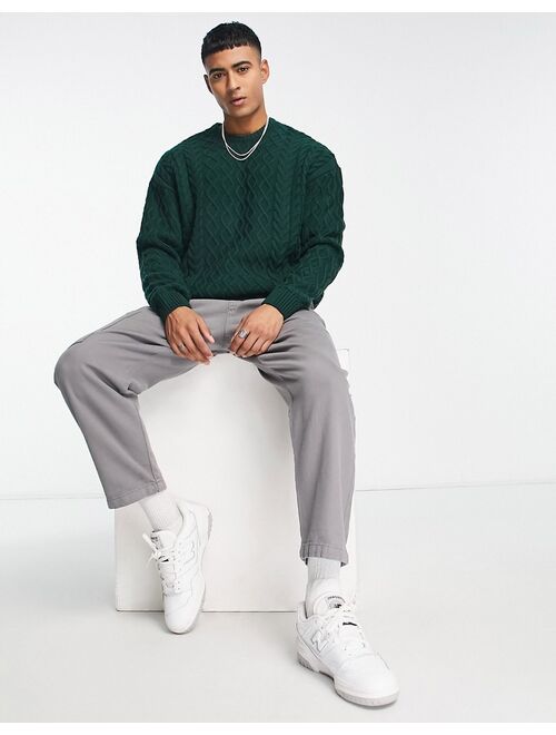 New Look heavy cable knit sweater in dark green