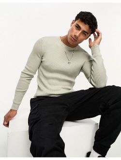 muscle fit knit essential ribbed sweater in light gray
