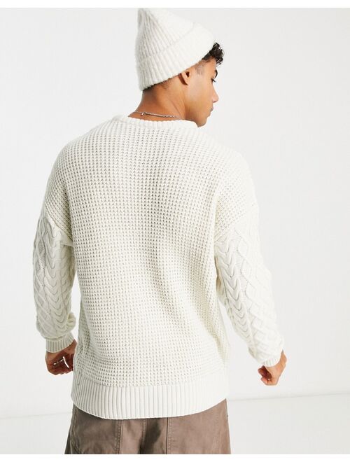 New Look heavy cable knit sweater in off white