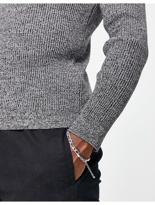 New Look ribbed muscle fit roll neck sweater in dark gray